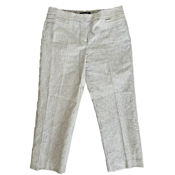 New Lafayette 148 Cotton Linen Textured Neutral Stripe Cropped Dress Pants 10 - Picture 1 of 10